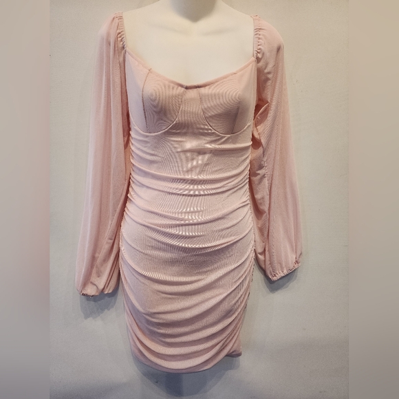 New Pink Bodycon Dress Pencil Dress with Bishop Sleeves Size S - Picture 3 of 7